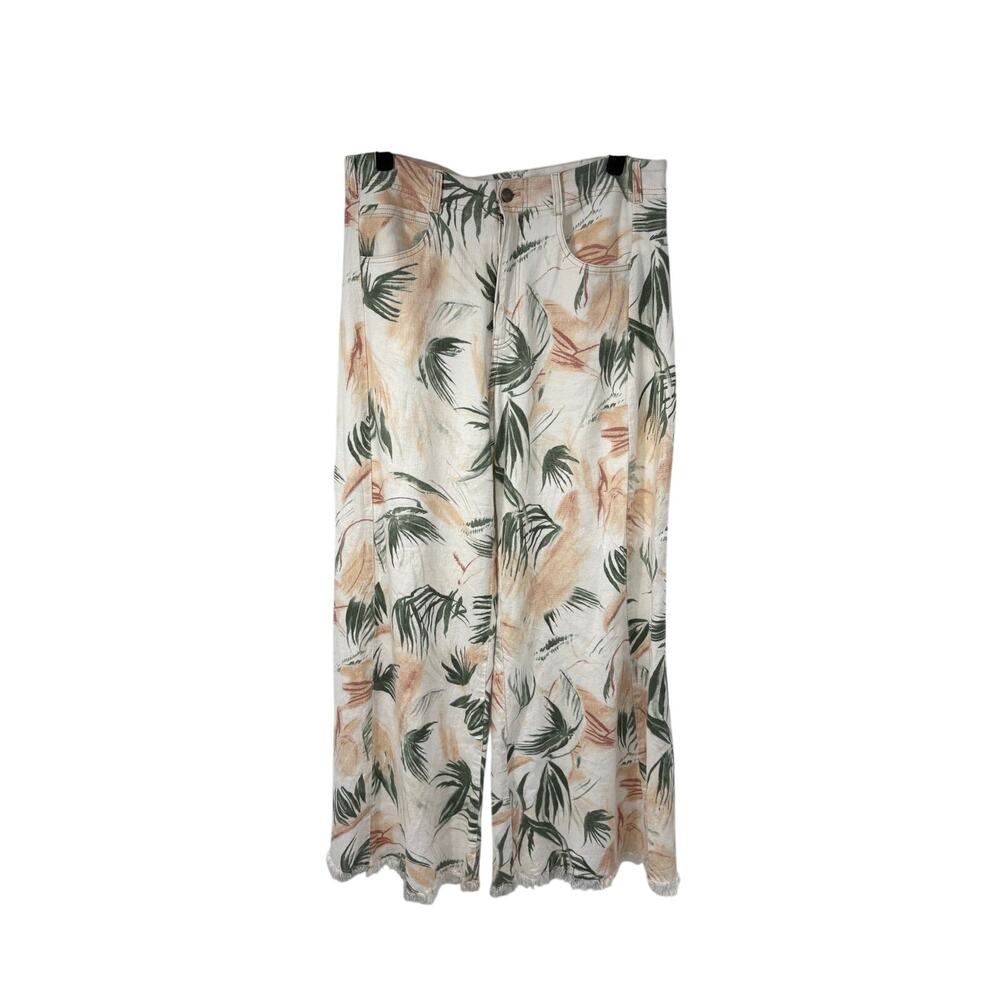 Pilcro The Adi Tropical Floral Printed Linen Blend Mid Rise Flare Pant Womens 31